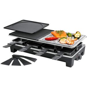 Noir Appareil a Raclette avec Pierre Naturelle et Plaque en Fonte Raclette Multifonction 2-IN-1 pour 8 personnes Antiadh/ésif Raclette Grill 1300W