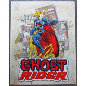 OBJET DÉCORATION MURALE plaque super hero ghost rider et sa moto à flammes