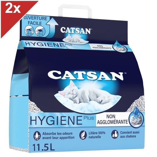 CATSAN Hygiene plus Litière minérale pour chat 2x11,5L Cdiscount