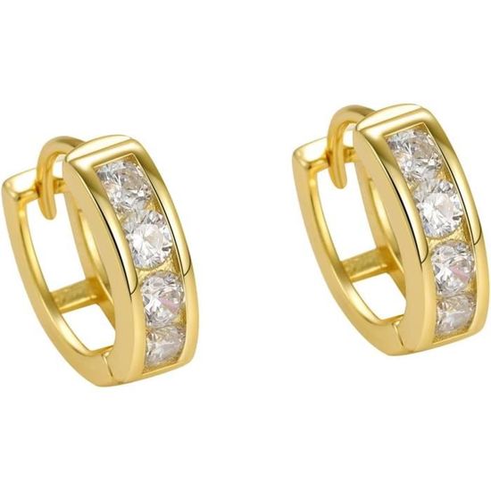 Boucles D'oreilles Créoles Plaqué Or Avec CZ - Neuf Avec étiquettes - Livraison 48h