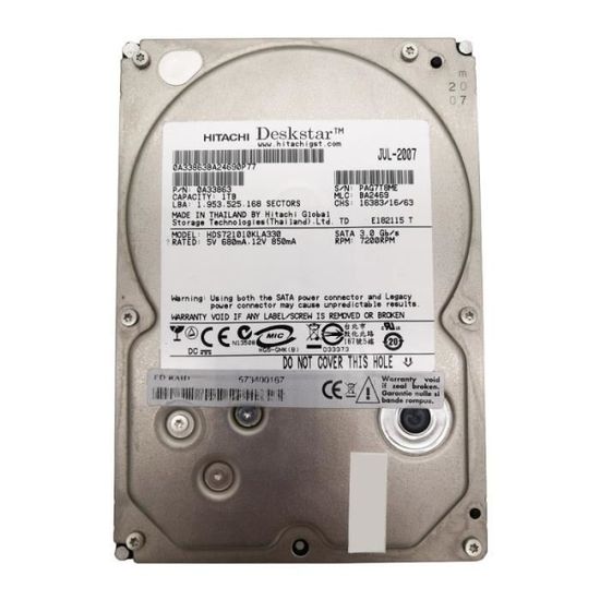 PCパーツ Hitachi Deskstar 7K1000.C Disque Dur Interne 1 To 35&quot; SATA wyw801m Amazon.com: HITACHI Deskstar 0A34915 HDS721010KLA330 7K1000