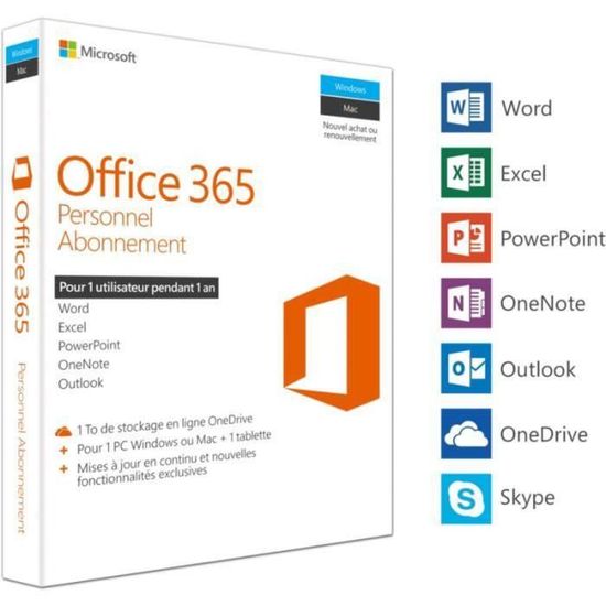 Logiciel de bureautique - Microsoft - Office 365 Personnel - 1 To de ...
