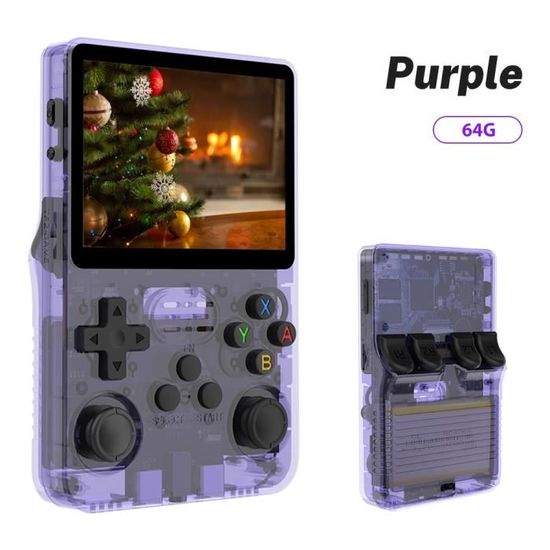 R36s Console De Jeux Rétro Portable – Écran IPS 3,5 Pouces, 64 Go, +17 000 Jeux, Batterie 3000 MAh, Violet