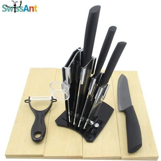 SWISSANT® Set de Couteau en Céramique-Porte Couteaux de Cuisine+4pcs Couteaux+Eplucheur Noir