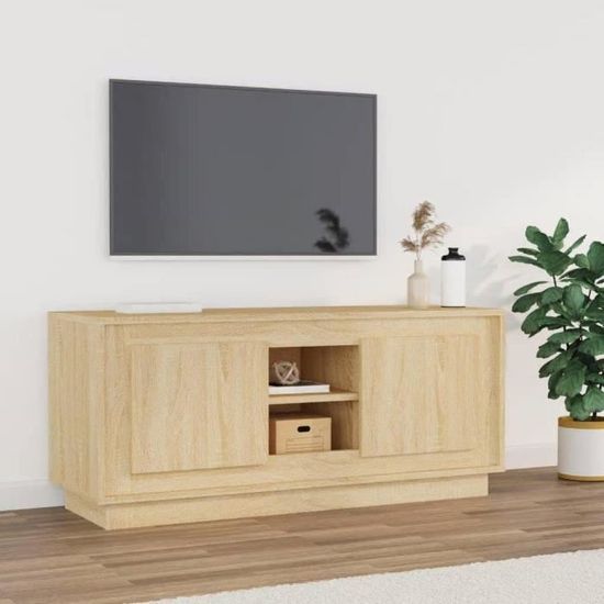 Meuble TV Chêne Sonoma 102x30x37.5 Cm - 4 Compartiments, Bois D'ingénierie, Design Pratique