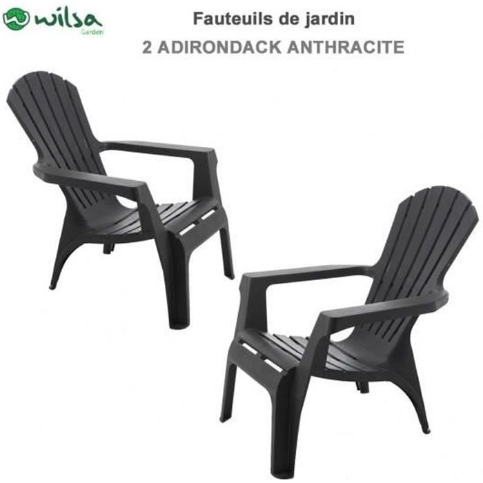 lot de 2 fauteuils adirondack résine polypropylène - wilsa garden - gris anthracite