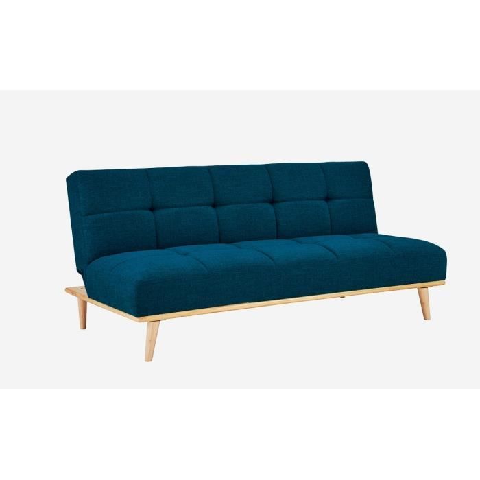 Banquette clic clac sacandinave 3 places bleu en tissu