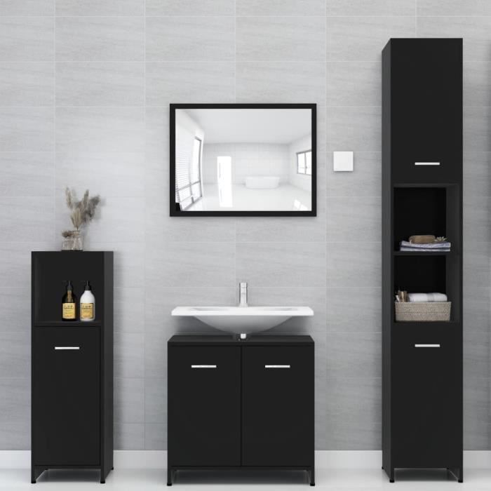 Ensemble de SALLE DE BAIN COMPLETE Ensemble de meubles de salle de bain Contemporain Noir Aggloméré#92628