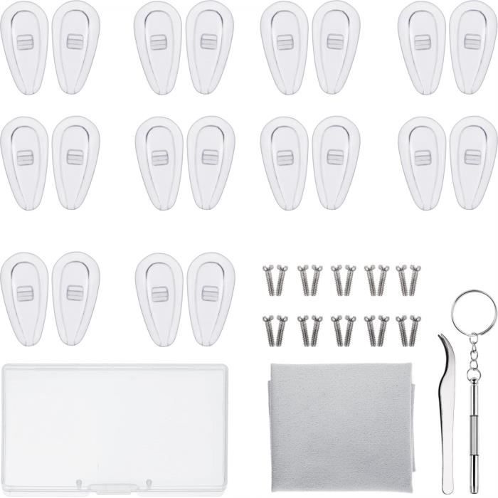 Kit de Réparation de Lunettes,10 Paires Plaquettes de Nez en Silicone Chambre à Air Nose Pads Lunettes à Visser avec Vis (13 mm)