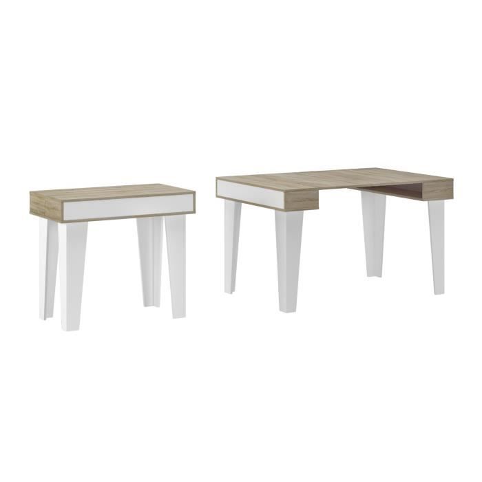 Table Console extensible, rectangulaire avec rallonges, Nordic KL jusqu'à 140 cm, Style Scandinave pour salle à manger et séjour, Bl
