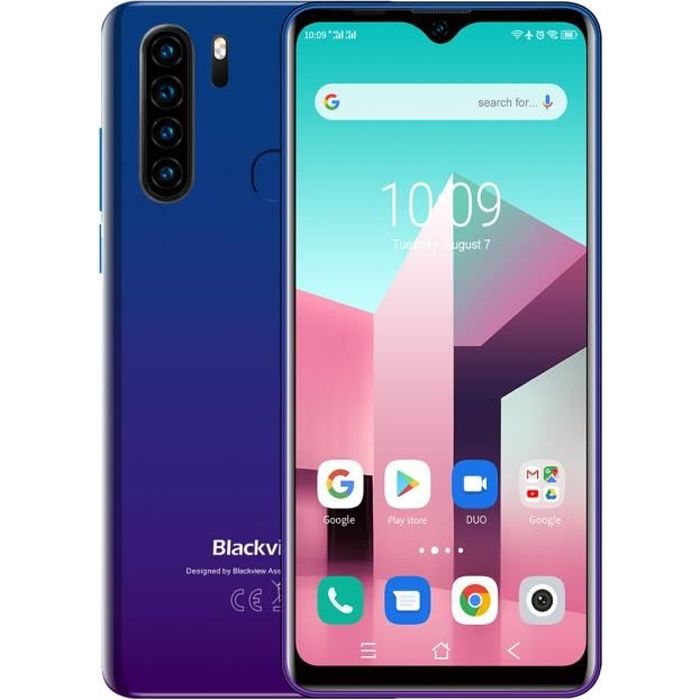 Smartphone 4G Pas cher BLACKVIEW A80 PLUS 4Go RAM 64Go ROM 6.49'' Écran Android 10 Octa Core Téléphone portable Débloqué - Bleu