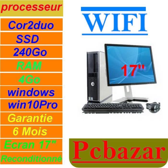 Dell Optiplex Model 740 Intel Core 2 Duo Desktop, Écran 17- Pouces @: Windows10 Pro64 Bits @ Ghz 2.30 Mémoire Vive 4 Go @ Disque Du