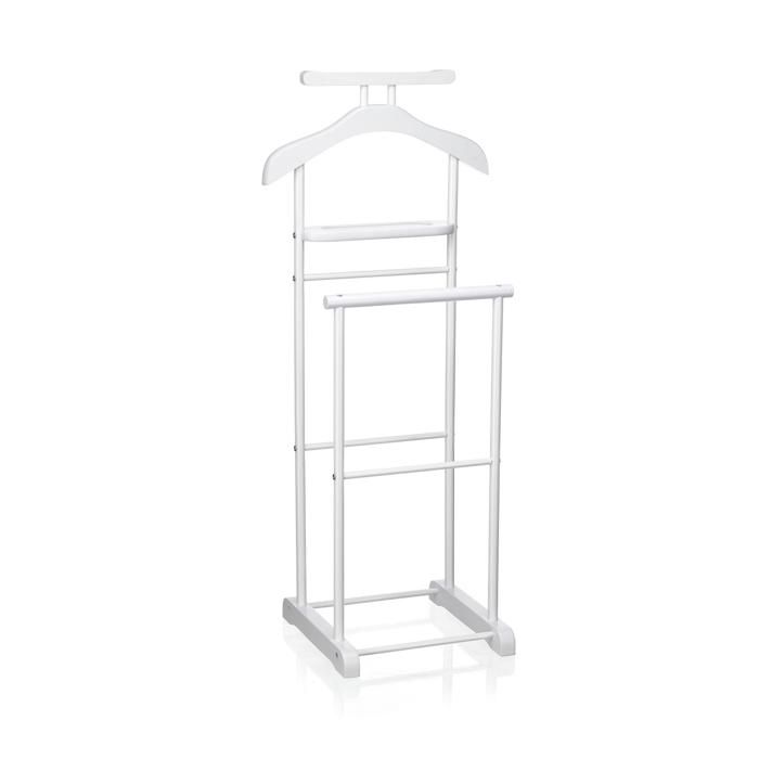 Valet de chambre MEDINA chevalet de nuit double portant pour vêtements, en MDF et métal laqué blanc