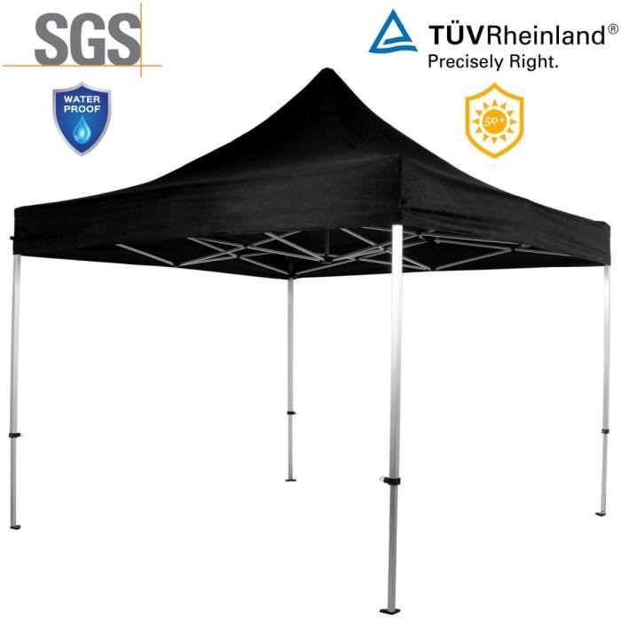 INSTENT® Tonnelle pliable noire 3x3m en aluminium, sans panneaux latéraux Noire