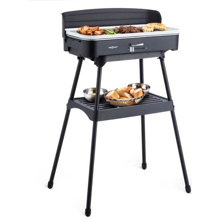 oneConcept Porterhouse - Barbecue électrique sur pied grill de table (2200W, surface de cuisson en céramique, receptacle à graisse)