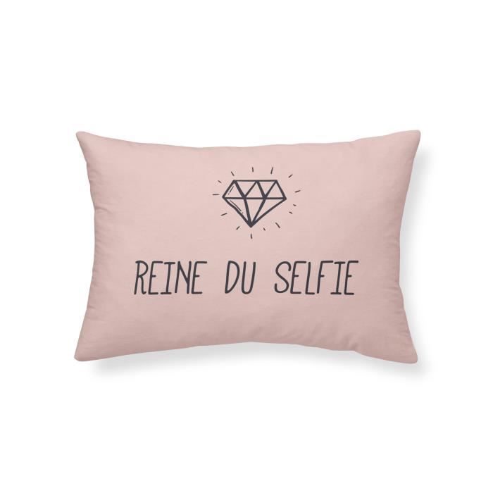 Coussin déhoussable Reine du selfie 30x50 - 100% polyester - microfibre 100% polyester