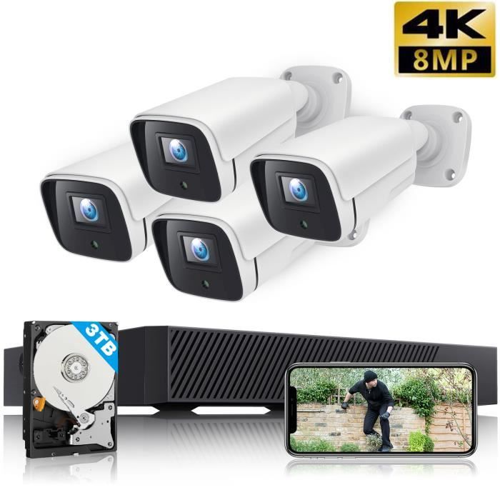 Kit de Caméra Surveillance 4K 8MP TOGUARD 4pcs POE Camera + 1*8CH Enregistreur NVR Extérieure Sécurité Video Caméra,H265+,IP66