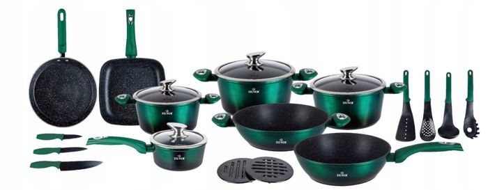 ZILNER 21 piece green exclusive marbled pot set induction induction PREZENT ZL-8542