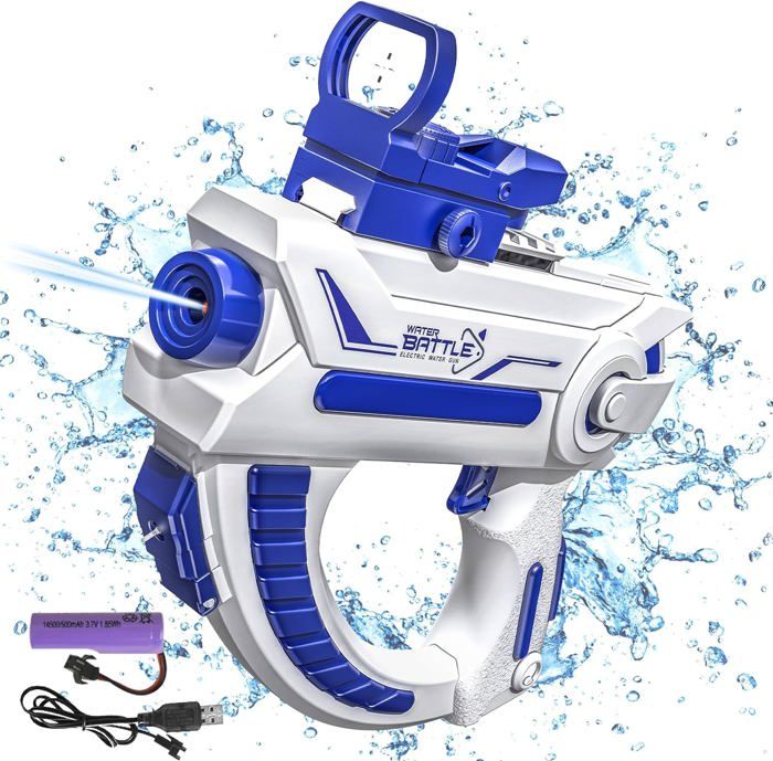 Pistolet à Eau électrique Pour Adultes Et Enfants – Automatique, Portée 8 M, LED, Réservoir 500 Ml, étanche IPX7 (bleu)