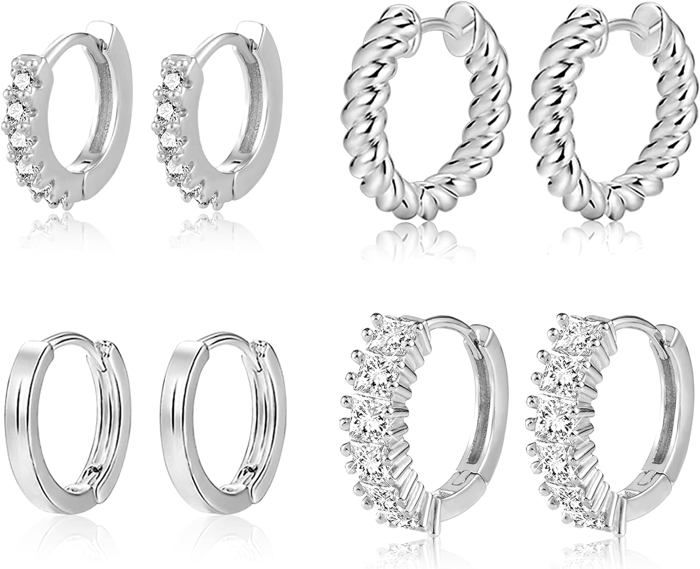 16 Paires De Boucles D'oreilles Cartilage à Dos Plat - Acier Chirurgical Hypoallergénique - Pour Femmes Et Hommes - Zircone Cubique
