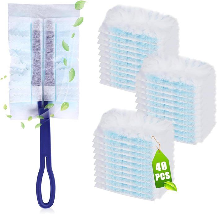30 Pièces Plumeau Poussiere Recharge Kit avec 1 Poignée et 1 Telescopique, Recharges Plumeau Duster, Plumeau Aimant à Poussière pour Nettoyer la Poussière, la Saleté, Les Poils, Plumeau Poussiere