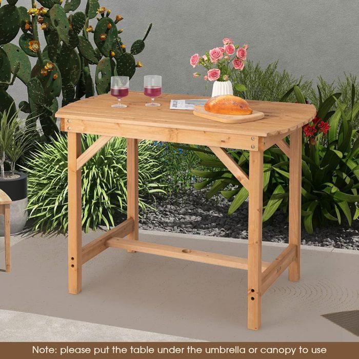 GIANTEX Table de Jardin Extérieure en Bois de Sapin-avec Trou de Parasol Dia 4 CM-pour 4-6 Personnes-Table à Manger 100x60x75 cm