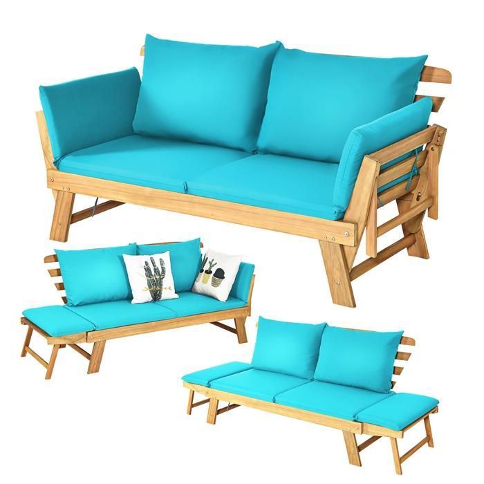 GIANTEX Canapé Lit de Jardin Extensible-2 Place-Coussin-Oreiller-FSC-Fauteuil Extérieur∬érieur-Bois dAcacia-Charge 320KG-Bleu GIANTEX Canapé Lit de Jardin Extensible-2 Place-Coussin-Oreiller-FSC-Fauteuil Extérieur∬érieur-Bois dAcacia-Charge 320KG-Bleu