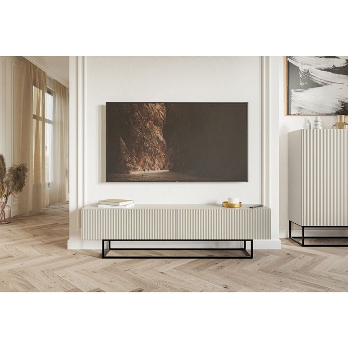 Meuble TV sur pieds noir - VELDIO - 175 cm - grėge