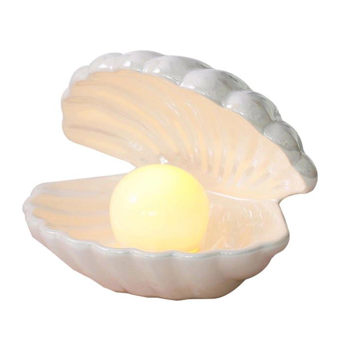 Lampe de nuit à LED en forme de coquillage en céramique alimentée par piles luminaire décoratif dintérieur idéal(blanc)