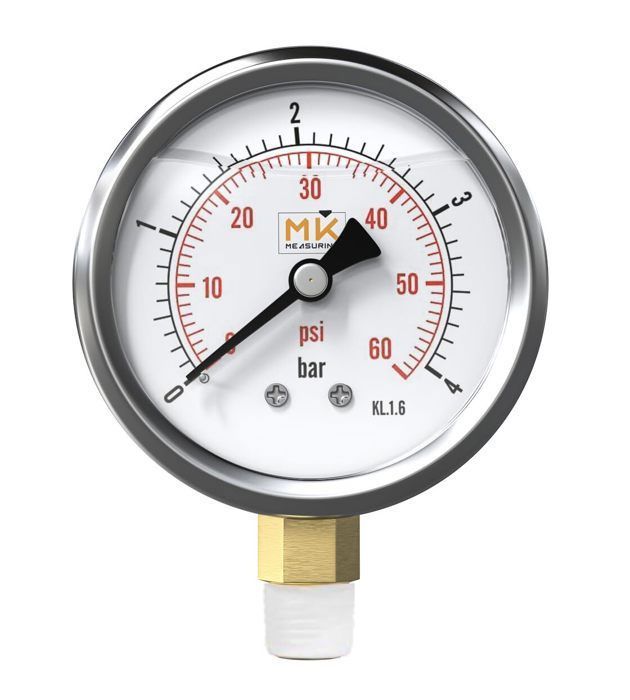 Manomètre Glycérine 0-25 Bar MK Measuring - Acier Inoxydable 1/4 NPT - Pour Air, Huile, Eau Et Gaz