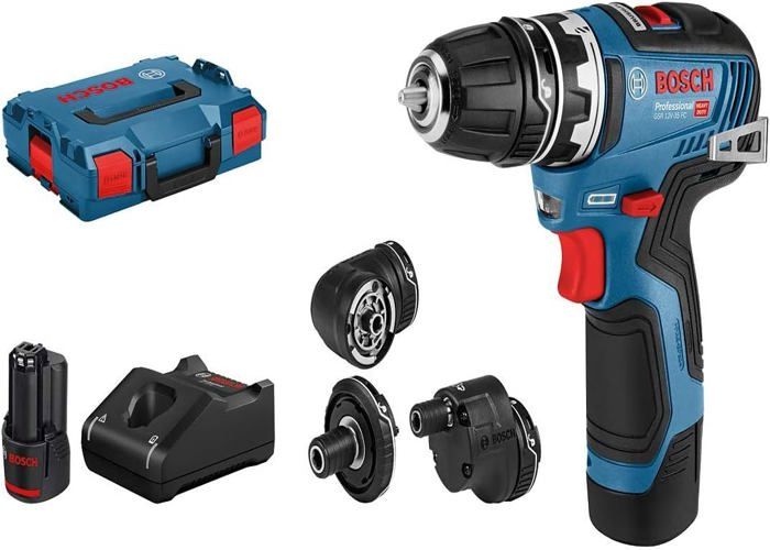 Perceuse-visseuse Bosch GSR 12V-35 FC - 35 Nm - 4 Adaptateurs FlexiClick - Kit Complet Avec Batteries