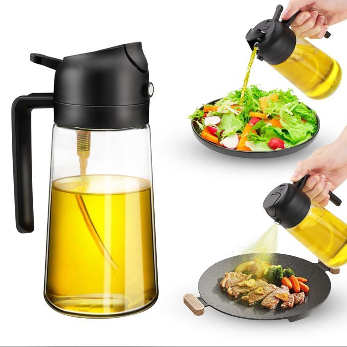 Spray Huile Cuisine 2 En 1 470 Ml - Verre Anti-UV - Buse Fine Réglable - Pour Friteuse à Air, Barbecue, Salades
