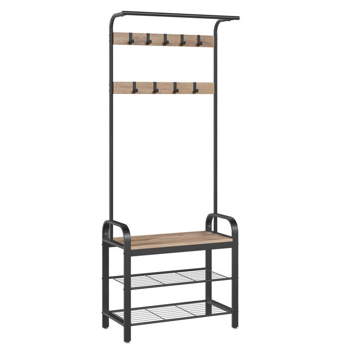 Vestiaire 4-en-1 9 Crochets Amovibles 34 x 72 x 183 cm Style Industriel Marron Camel et Noir dencre