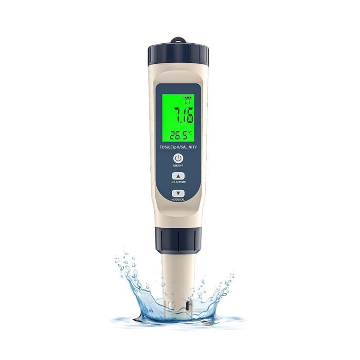 PH Mètre 5 en 1 Homcoice: PH, EC, TDS, Salinité & Température, Affichage Simultané, Testeur PH Mètre 5 en 1 Homcoice: PH, EC, TDS, Salinité & Température, Affichage Simultané, Testeur
