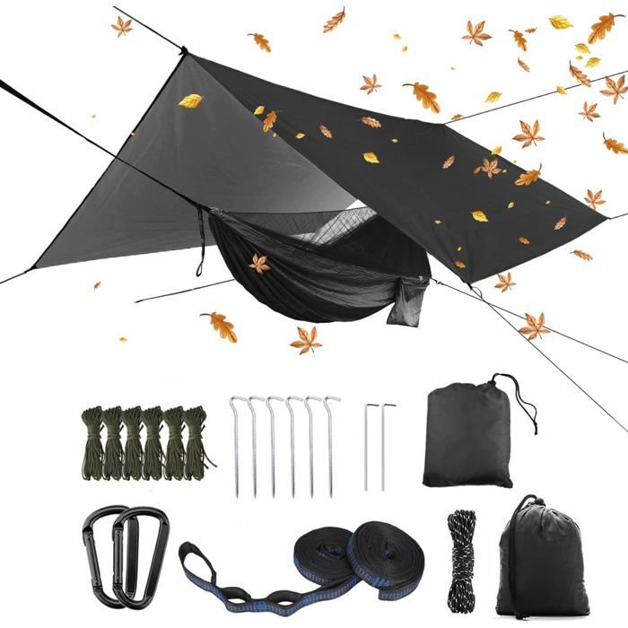 Hamac Camping - H2926 - Bleu - Solide et durable - Avec moustiquaire et