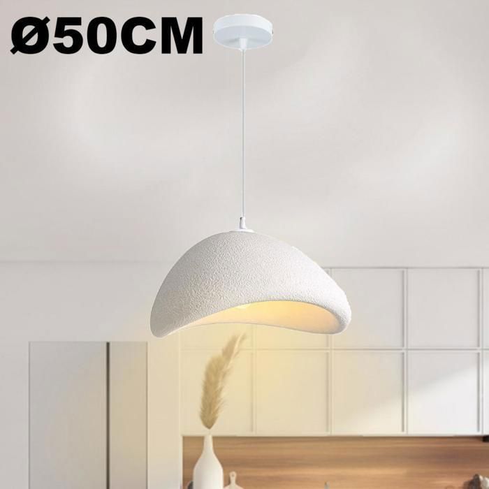 WOTTES Ø50cm Suspension Luminaire Moderne Créatif Blanc Lustre Design Mousse Vintage E27 Lampe 1pcs pour Salon Salle à Manger