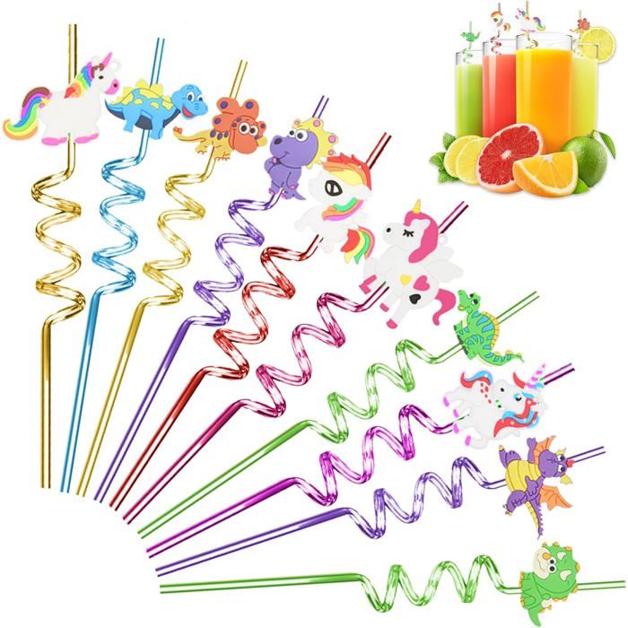 RosyFate 8 Pailles Licorne Réutilisables - Pailles Plastique Colorées Pour Fête Anniversaire Enfant, Décoration Table Licorne, Accessoires Festifs