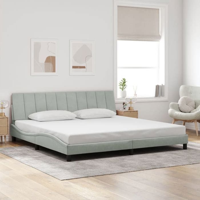 MGH@ Cadre de lit - Contemporain - Lit dormir - avec lumières LED - gris clair 200x200 cm velours fr4543