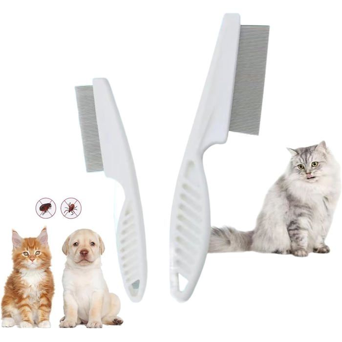 Peigne anti-puces - Lot de 2 - Dents en métal arrondies - Pour chiens et chats - Grand et petit