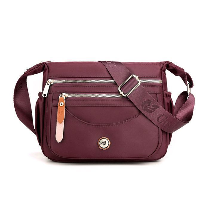 Sac Bandoulière FemmeSac Femme Nylon Imperméable avec Bandoulière Réglable Multi Poches pour Voyages Usage Quotidien-Rouge