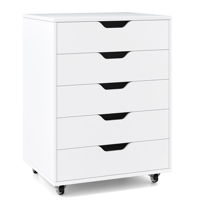 GIANTEX Commode avec 5 Tiroirs Armoire à Documents avec 4 Roulettes 49 x 40 x 65 cm pour Salon Chambre Bureau Blanc GIANTEX Commode avec 5 Tiroirs Armoire à Documents avec 4 Roulettes 49 x 40 x 65 cm pour Salon Chambre Bureau Blanc