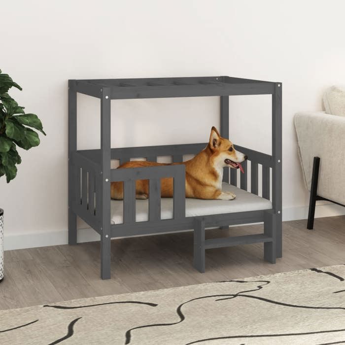Lit pour chien - vidaXL - Bois de pin - Gris - 955x735x90 cm