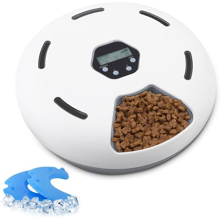 Comparer les prix de Distributeur nourriture humide réfrigéré pour chats minuterie 6 repas programmables