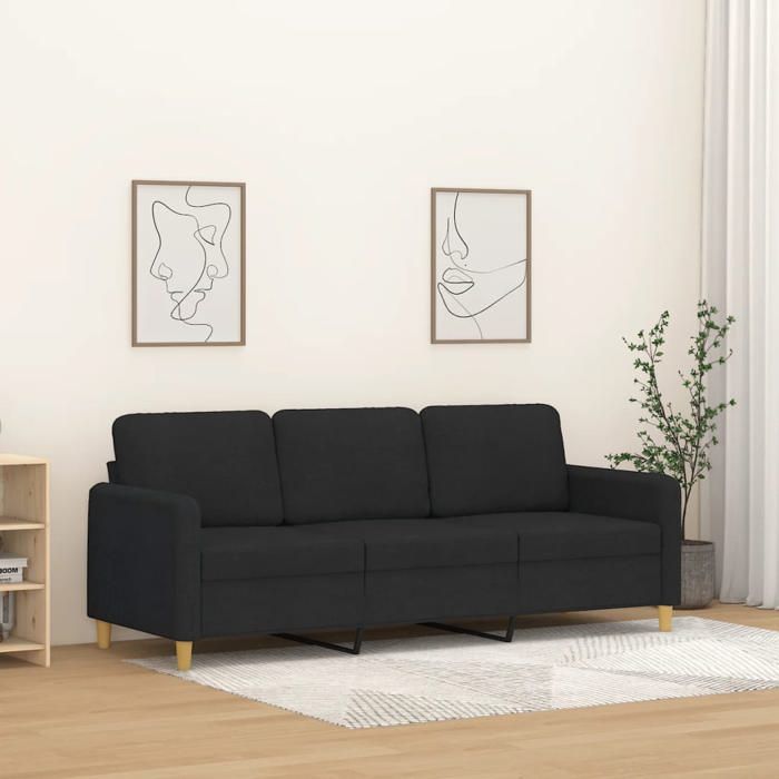 Canapé 3 places en tissu - vidaXL - Noir - 180 cm - 198x77x80 cm - Cadre en métal - Rembourrage en mousse