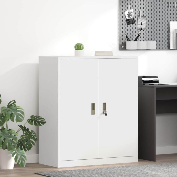 VIDAXL Armoire de bureau blanche 90x40x105 cm en acier - portes verrouillables style industriel