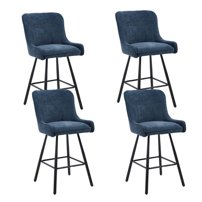 Ya-home Tabouret de Bar Lot de 4 Chaise de Bar avec Pieds Métal en Chenille Tabouret Haut Cuisine Moderne pour Bar et café Bleu