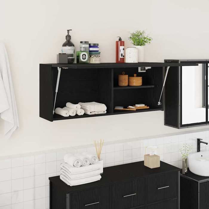 Meuble WC Noir - Armoire murale de bain - noir 100x25x40 cm bois dingénierie A1315