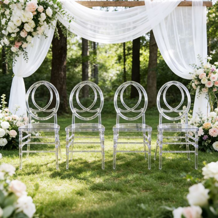Lot de 4 Chaises Médaillon en Plastique - Chaise de Salle à Manger Décorative Style Moderne pour Mariage et Café Structure Stable
