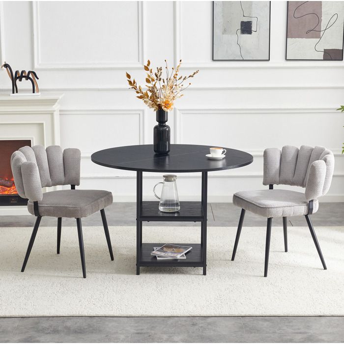 Ensemble de table à manger 2 personnes table ronde 107 cm avec 2 chaises tissu gris noir