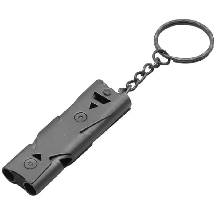 Sifflet puissant avec porte-clés - double tube en acier inoxydable - idéal pour le camping la randonnée les situations durgence e